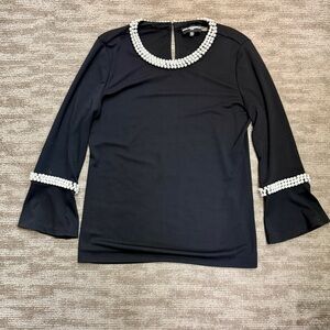 Karl Lagerfeld Paris Elegant Black Velvet Top with Faux Pearl Accents size XS